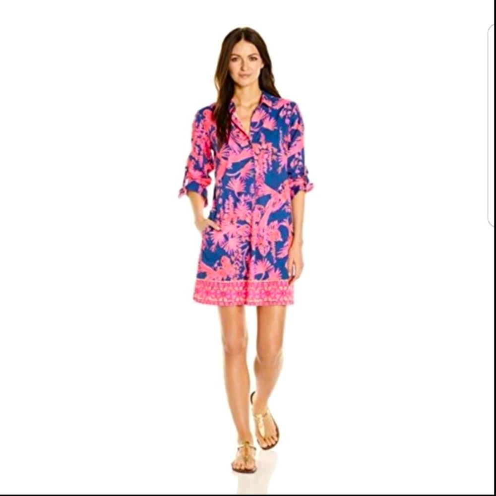 Lilly Pulitzer Tunic Dress Long Sleeve With Pockets Pink And Blue Size Small
